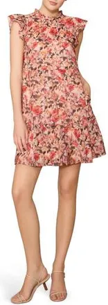 Melloday Floral Flutter Sleeve Tiered Dress in Ivory Multi at Nordstrom Rack, Size X-Large