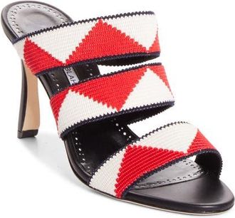 Manolo Blahnik Capro Slide Sandal in Black/red/white at Nordstrom, Size 36.5