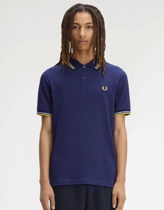 Fred Perry Mens Fred Perry Mens Twin Tipped Signature Polo Shirt - French Navy/Dusky Blue/Citron 83B - Size: 44