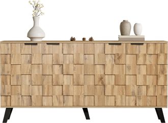 STILVORA Aparador Con 4 Puertas Y Estantes Ajustables, Patr&oacute;n Geom&eacute;trico, Tablero De Part&iacute;culas, Madera, 160,5&times;35,5&times;78 Cm