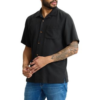 Tommy Bahama Sailors Swirl Silk Camp Shirt in Matte Black at Nordstrom, Size 2Xlt