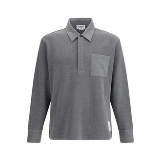 Thom Browne Polo Shirts, male, Gray, Size: S Cotton Polo Shirt with Classic Design