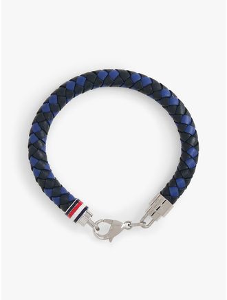 Tommy Hilfiger Mens Braided Leather Bracelet - Navy