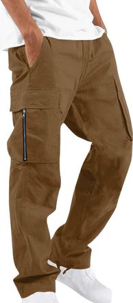 Generic RLEHJN Mens Cargo Trousers with Pockets Elasticated Waist Work Trousers Casual Solid Color Cargo Pants Straight Leg Combat Pants Lightweight Full Leng