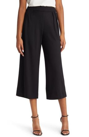 Anne Klein Pleated Wide Leg Crop Pull-On Pants in Anne Black at Nordstrom, Size Large