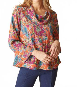 Habitat Destination Unknown Floral Drape Collar Top In Burnt Sienna