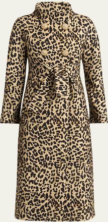 Valentino Garavani Leopard-Print Wool Double-Breasted Long Coat