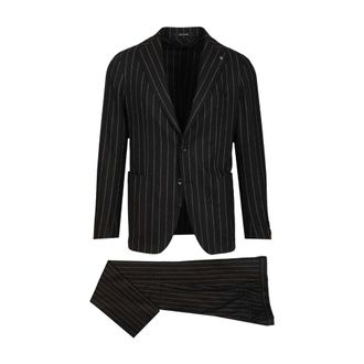 Tagliatore Montecarlo Pinstriped Suit - male - Tagliatore - Single Breasted Suits - Black - 3XL - Suits