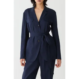 Lafayette 148 New York Belted Linen Blend Jacket in Ink at Nordstrom, Size X-Large