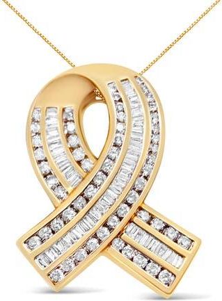 House of Brilliance 14K Yellow Gold 2 5/8 Cttw Diamond Awareness Ribbon Pendant Necklace - NO CHAIN at Nordstrom