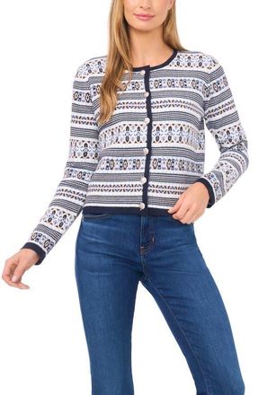CeCe by Cynthia Steffe Fair Isle Stripe Cardigan in Heather Navy at Nordstrom, Size Xx-Large