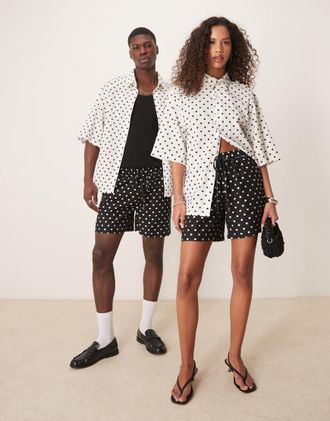 Sister Jane Sister Jane - Pantaloncini unisex squadrati a pois crema in coordinato-Nero