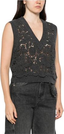 Ermanno Scervino V-hals Gebreid Zonder Mouwen - Dames - V-hals truien - Grijs - S - Wol - Truien & Vesten