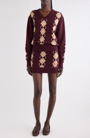 Chloé Argyle Wool & Cashmere V-Neck Sweater in Burgundy at Nordstrom, Size X-Large