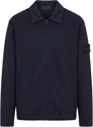 Stone Island Sweatshirt met rits van katoenfleece - Heren - Vesten met rits - Blauw - S - Katoen - Hoodies & sweatvesten