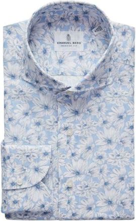 Emanuel Berg Modern Fit Floral Cotton & Linen Blend Button-Up Shirt in Light Pastel Blue at Nordstrom Rack, Size Large/x-Large