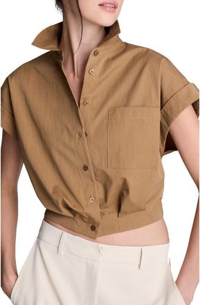 Kenneth Cole Cap Sleeve Crop Button-Up Shirt in Mesquite at Nordstrom, Size X-Large