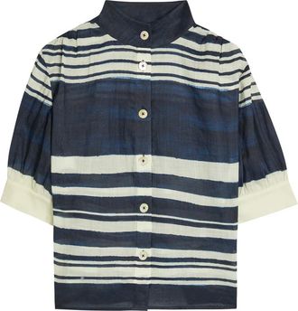 Veronica Beard Hollandale Striped Ramie Shirt - Navy - 10 (UK14 / L)