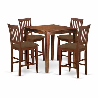 East West Furniture VERN5-MAH-C 5 PC Counter height Table set-Square counter height Table and 4 counter height Chairs