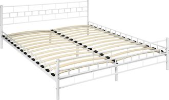 TecTake Cama con cabecero, somier, marco de acero, 200 x 180 cm, blanco