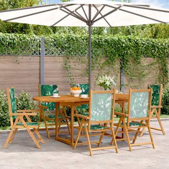 Berkfield Home 7 Piece Garden Dining Set Leaf Pattern Fabric & Solid Wood in Green