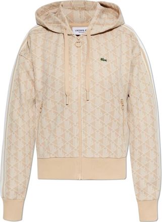 Lacoste Monogram Hoodie - Dames - Vesten met rits - Beige - M - Katoen - Hoodies & sweatvesten