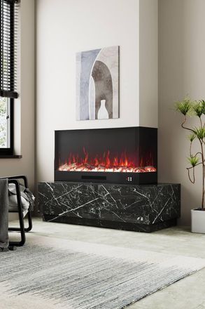 H&O Direct Modern Recessed Electric Fireplace with Remote in Black