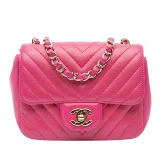 Chanel Pre-owned Mini Chevron Classic Flap - Dames - Pre-owned - Roze - Maat: ONE Size Leer