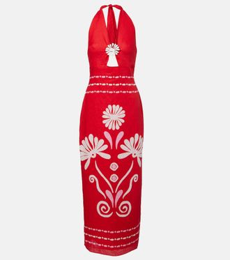 Cala de la Cruz Orly printed halterneck linen midi dress