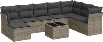 vidaXL Set De Muebles De Jard&iacute;n 9 Pzas Y Cojines Rat&aacute;n Sint&eacute;tico Gris Vidaxl