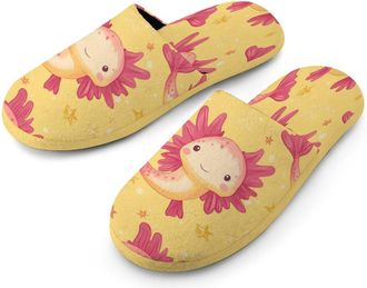 Generic Cute Axolotls Mens Flannel Slipper Soft Non Slip House Shoes Comfy Winter Warm Indoor Outdoor Slippers