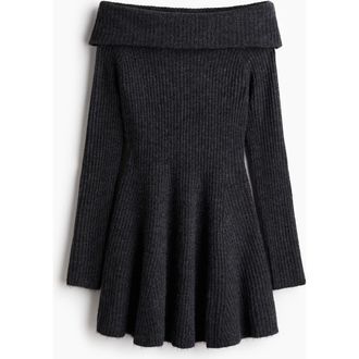 H&M Rib-knit Off-the-shoulder Dress in Dark Gray Melange at Nordstrom, Size 4X-Large