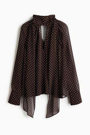 H&M Bluse mit Schalkragen - Dunkelbraun/Polka Dots