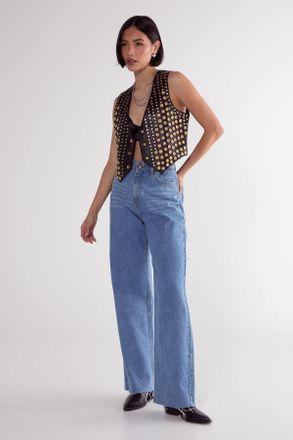 NASTY GAL Womens Real Leather Studded Vest - Black - Size 14 UK