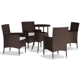 Berkfield Home 5 Piece Garden Bistro Set with Cushions Brown Poly Rattan