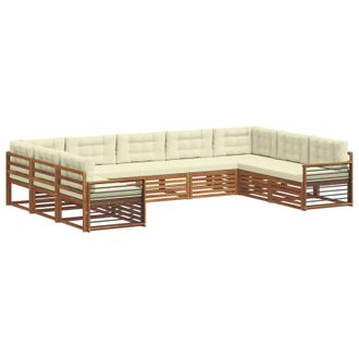 vidaXL Conjunto De Sof&aacute;s De Exterior 9 Uds. Natural Y Crema Vidaxl