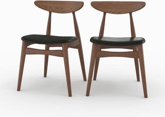 Rendez-Vous D&eacute;co Rendez-vous D&eacute;co - Conjunto De 2 Sillas De Cuero Sint&eacute;tico Negro Y Madera De Caucho - Josette