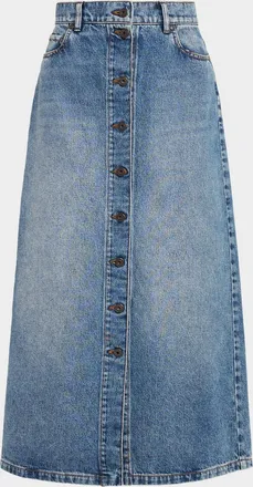 Max Mara Asti A-Line Cotton Denim Midi Skirt