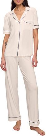 Eberjey Gisele Short Sleeve Pant Pajamas in Pure Ivory/Navy at Nordstrom, Size X-Small