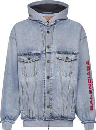 Balenciaga Blauwe Jassen met Grijze Capuchon - Heren - Spijkerjassen - Blauw - L - Katoen - Jassen