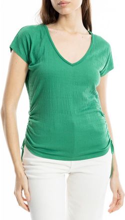 Max Studio Cap Sleeve Ruched Crinkled Knit Top in Amazon Green at Nordstrom Rack, Size X-Small
