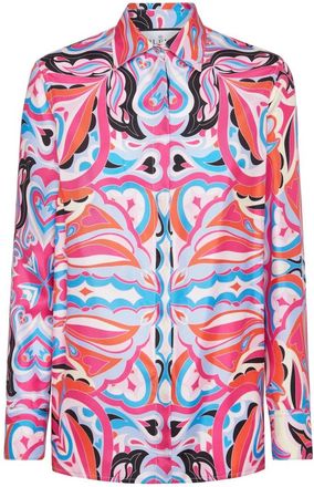Philipp Plein Overhemden, Dames, Veelkleurig, S, Circus-print Silk Twill Shirt