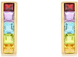 Jewelco London 9ct Gold Rainbow Princess CZ Channel Column Drop Earrings 19mm - 1-57-7969