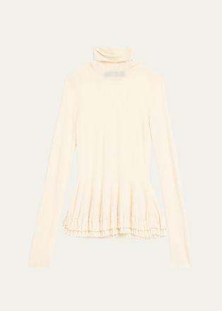 Ashlyn New Diamond Merino Wool-Silk Turtleneck Ruffle Top