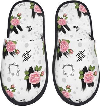Generic Comfortable House Shoes Butterfly Roses Love Cotton Slipper Fluffy Womens Slippers for Winter Guest Bedroom L