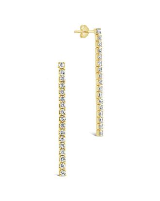 Sterling Forever 14K Over Silver Cz Linear Drop Earrings