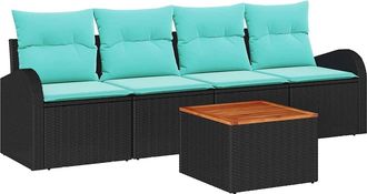vidaXL Conjunto De Sof&aacute;s De Jard&iacute;n 5 Uds. Negro Y Turquesa Vidaxl