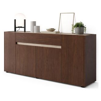 Dmora Credenza Cirimido, Mueble Un Caj&oacute;n, Puerta Batiente, Corredera, 4 Puertas, 170x40x85h Cm Marr&oacute;n Nogal