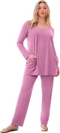 Roaman's Plus Size Two Pocket Long Sleeve Soft Knit Swing Tunic in Mauve Orchid at Nordstrom, Size 5X