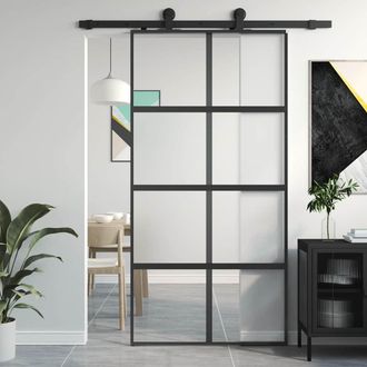 vidaXL Puerta Corredera Vidrio Templado Y Aluminio Negra 102,5x205 Cm Vidaxl